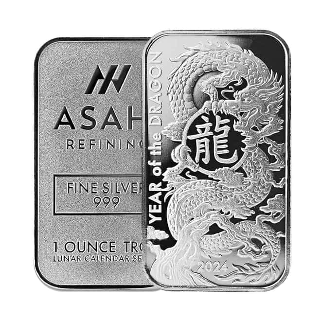 2024 1 oz Asahi Lunar Dragon Silver Bar .999 Fine