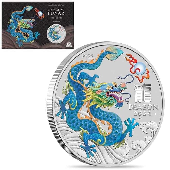 2024 1 oz Colorized Silver Lunar Teal Dragon Coin Perth Mint ANDA Expo