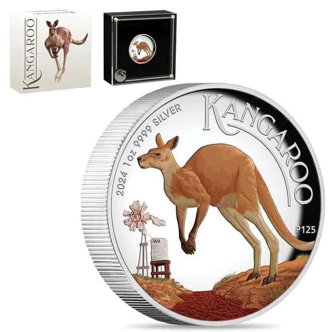2024 1 oz Proof Colorized Silver Australian Kangaroo Perth Mint