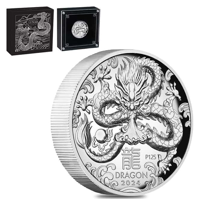 2024 1 oz Proof High Relief Silver Lunar Dragon Perth Mint