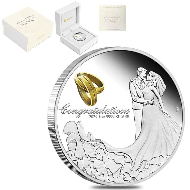 2024 1 oz Proof Silver Wedding Coin Australian Perth Mint