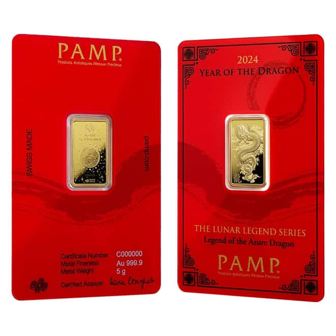 2024 5 gram PAMP Suisse Lunar Dragon Gold Bar (In Assay)