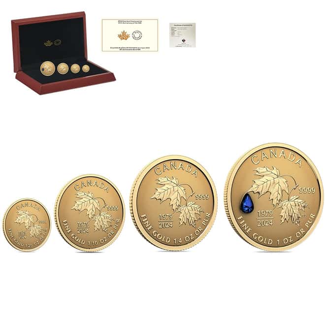 2024 Canada 1.4 oz Gold Maple Leaf 45th Ann. 4-Coin Set
