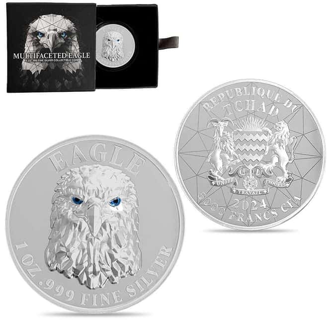2024 Chad 1 oz Silver Multifaceted American Eagle Ultra High Relief Coin .999 Fine