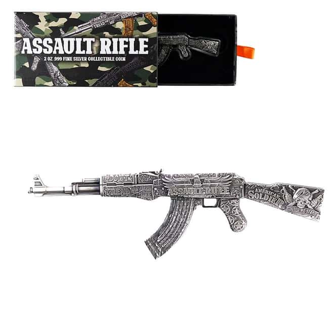 2024 Chad 2 oz Silver Assault Rifle Antiqued Shaped Coin .999 Fine