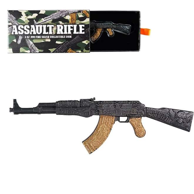 2024 Chad 2 oz Silver Assault Rifle Black & Gold Shaped Coin .999 Fine