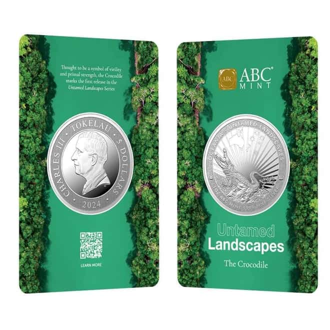 2024 Tokelau 1 oz Crocodile Untamed Landscapes Silver Coin (in Assay)