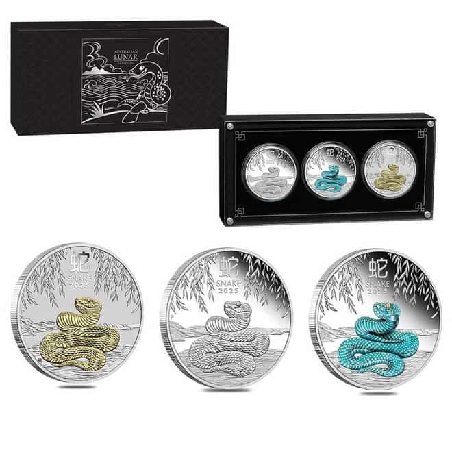 2025 3 oz Silver Lunar Snake 3-Coin Set Perth Mint