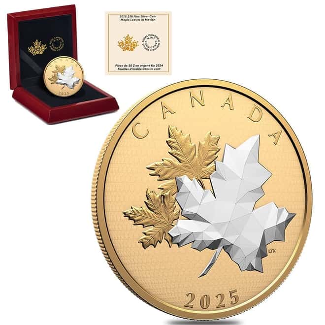 2025 Canada 5 oz Maple Leaves in Motion Silver Coin .9999 Fine