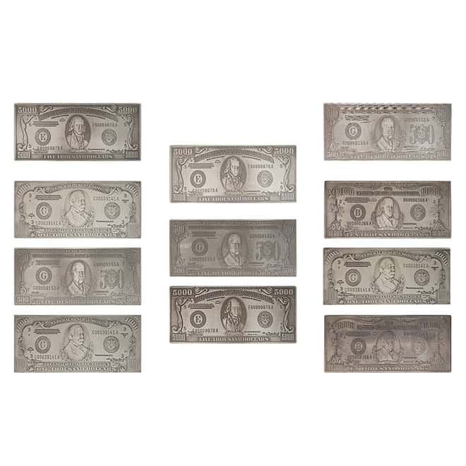227 oz Silver Bill Bar 11-Piece Set .999 Fine (High Denomination)