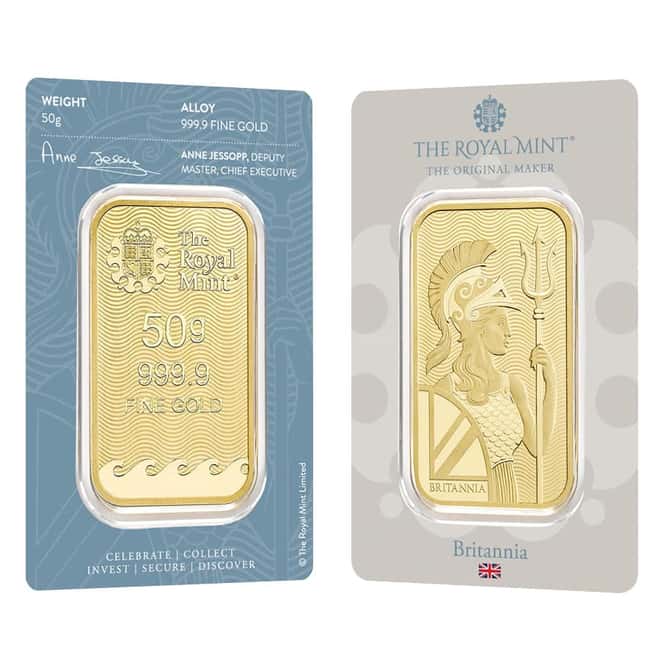 50 Gram Britannia Gold Bar .9999 Fine (in Assay)
