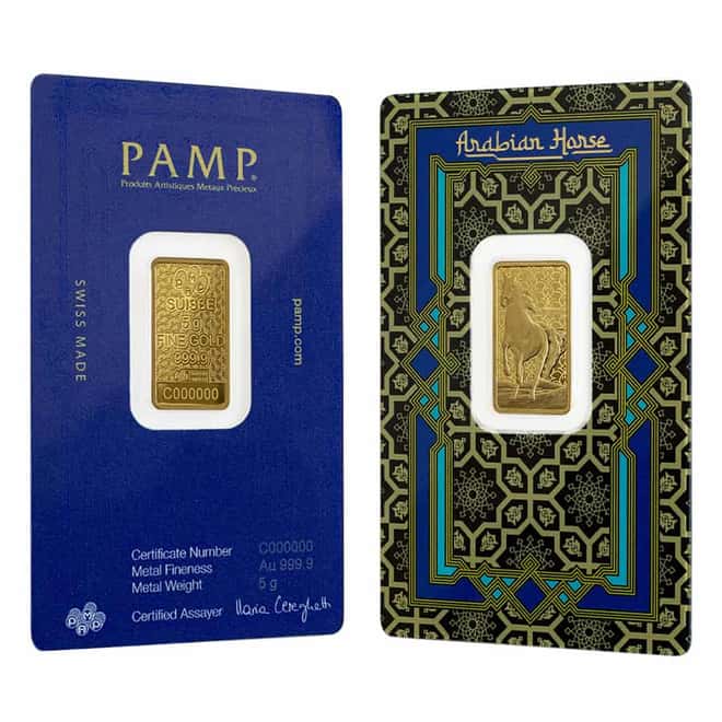 5 gram PAMP Suisse Arabian Horse Gold Bar