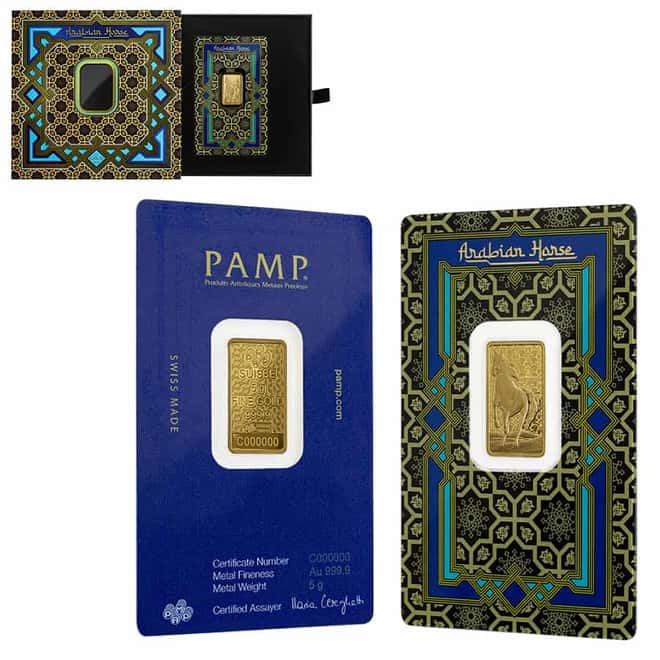 5 gram PAMP Suisse Arabian Horse Gold Bar (w/ Frame)