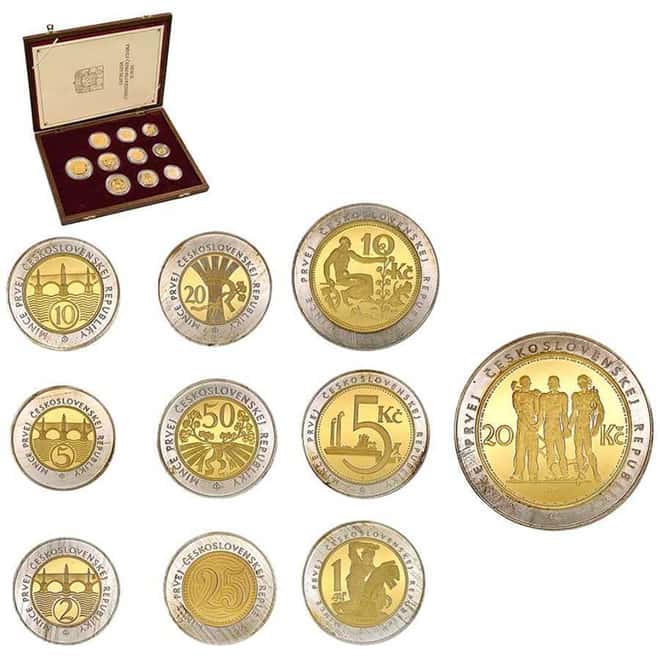 First Czechoslovakia Republic Gold/Silver Bimetallic 10-Coin Set