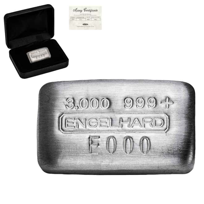 New - 3 oz Engelhard Cast Silver Bar .999 Fine (w/BOX)