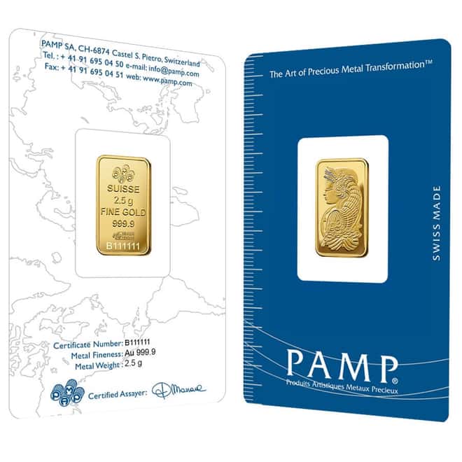 NOT VERISCAN - 2.5 gram Gold Bar PAMP Suisse Lady Fortuna .9999 Fine (In Assay)