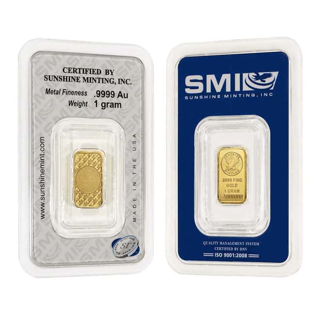 Sunshine Mint 1 Gram Gold Bar .9999 Fine (in Assay)