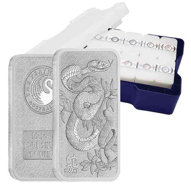 Monster Box of 200 - 1 oz Perth Mint Lunar Snake Silver Bar .9999 Fine