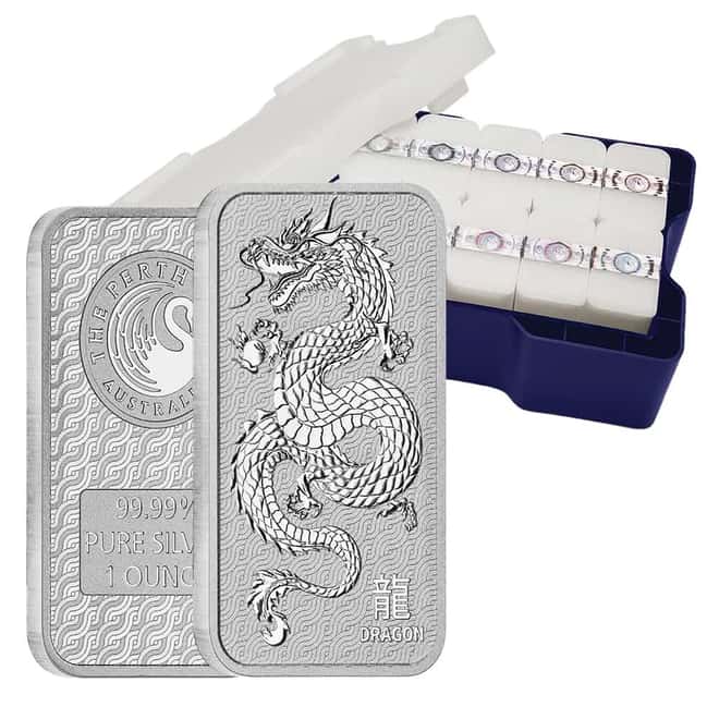 Monster Box of 200 - 1 oz Perth Mint Lunar Dragon Silver Bar .9999 Fine