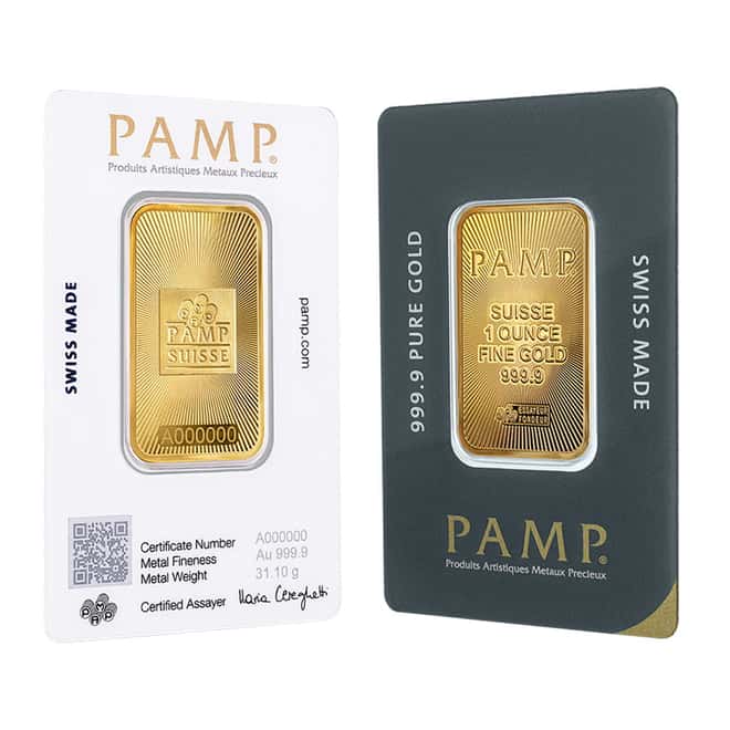 New Design 1 Oz PAMP Suisse Gold Bar 9999 CertiPAMP Assay 