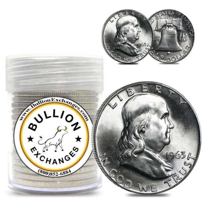 $10 Face Value 1963 Franklin Half Dollars 90% Silver 20-Coin (BU)