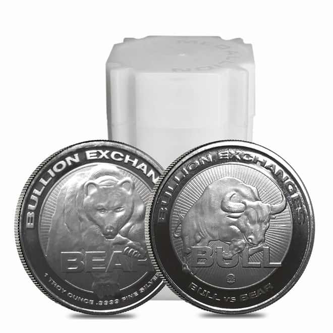 1 oz Bull vs Bear .9999 Fine Silver Round Bullion Exchanges (RMC)