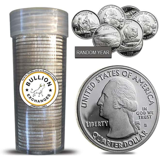 $10 Face Value Proof 90% Silver Statehood Quarters 40-Coin Roll (Random Years)