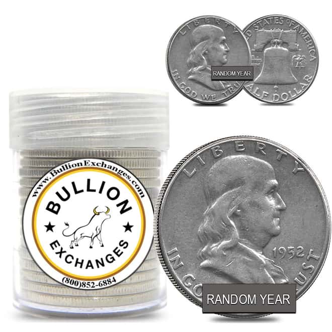 $10 Face Value Franklin Half Dollars 90% Silver 20-Coin Roll (Circulated)