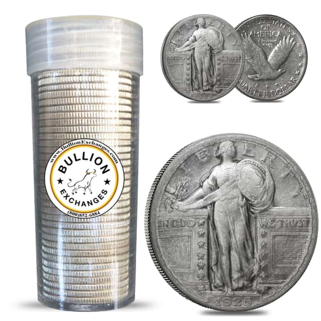 $10 Face Value Standing Liberty Quarters 90% Silver 40-Coin Roll (Circulated w/Dates)