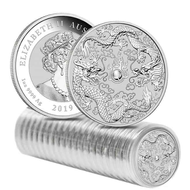 2019 1 oz Silver Double Dragon BU Australian Perth Mint In Cap