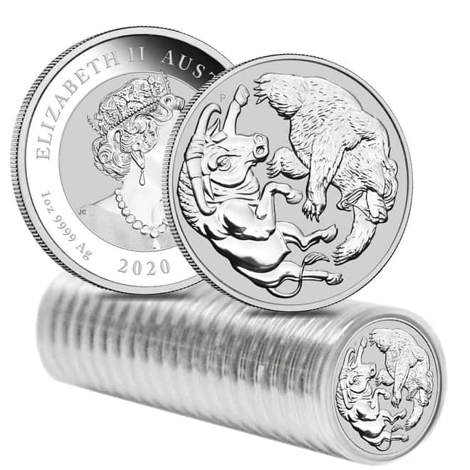 2020 1 oz Silver Australian Bull and Bear Coin Perth Mint .9999 Fine BU In Cap