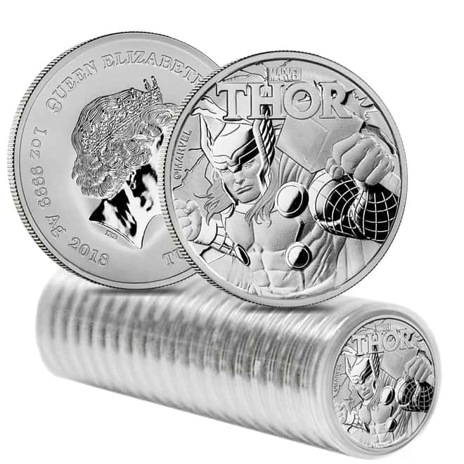 2018 1 oz Tuvalu Thor Marvel Series Silver Coin .9999 Fine Silver BU In Cap 