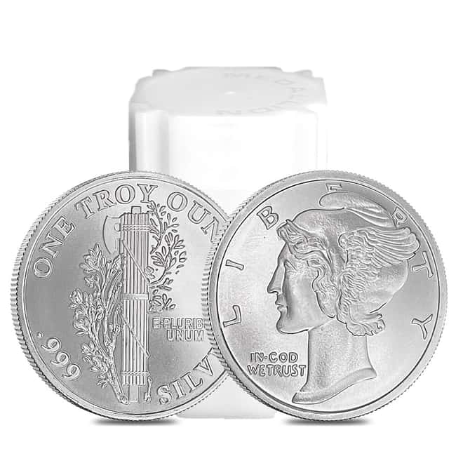 Roll of 20 - 1 oz Mercury Dime Design Silver Round .999 Fine