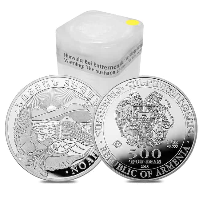 Tube of 20 - 2023 Armenia 1 oz Noah's Ark Silver Coin 500 Dram .999 Fine BU (Roll, Lot of 20)