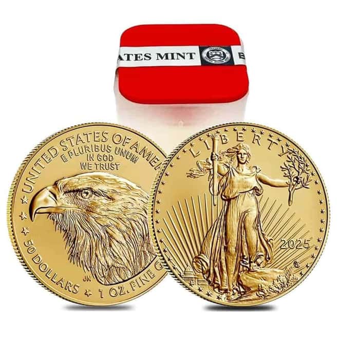 Roll of 20 - 2025 1 oz Gold American Eagle $50 Coin BU