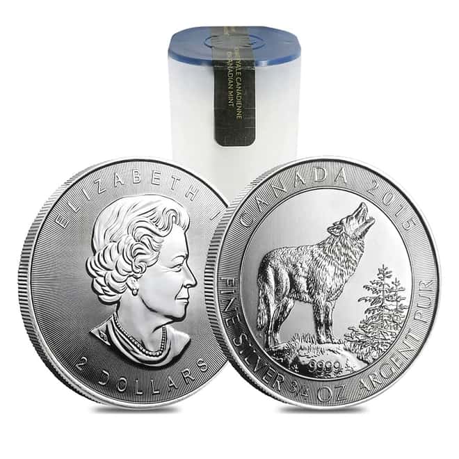 Tube of 30 - 2015 Canada 3/4 oz Grey Wolf Silver Coin .9999 Fine BU