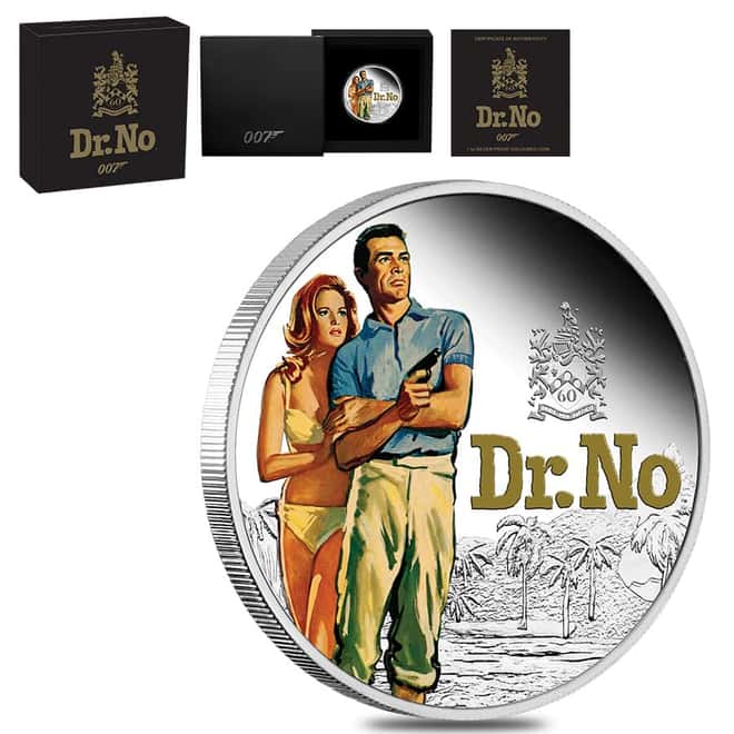 2022 1 oz Tuvalu James Bond Dr. No Proof Colorized Silver Coin .9999 Fine (w/Box & COA)