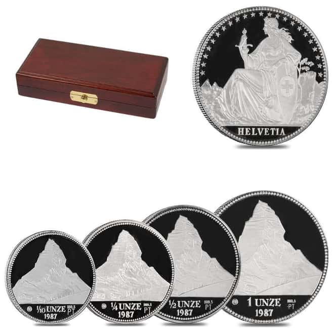 1987 Switzerland 1.85 oz Proof Platinum Helvetia The Matterhorn 4-Coin Set