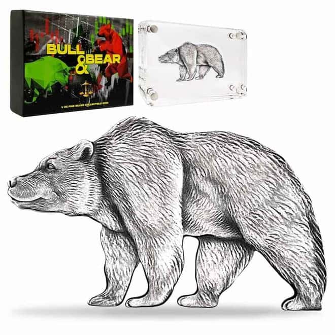 2021 Chad 1 oz Silver Bear Shaped Antiqued High Relief Coin (w/Box)