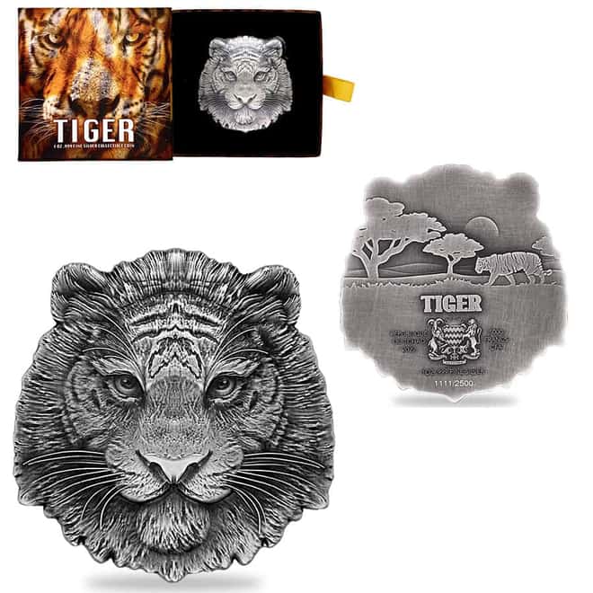 2022 Chad 1 oz Silver Tiger Shaped High Relief Coin .999 Fine (w/Box)