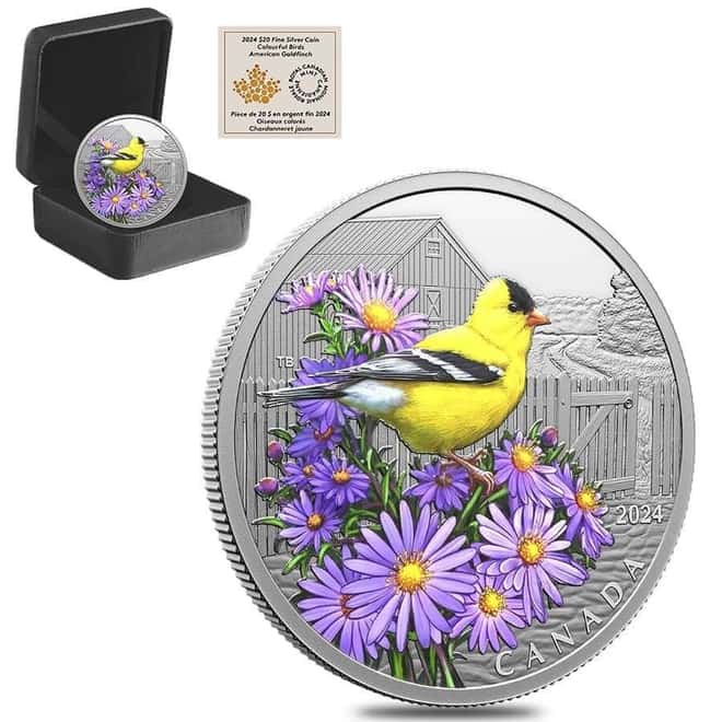 2024 Canada 1 oz Silver Colorful Birds - American Goldfinch Coin