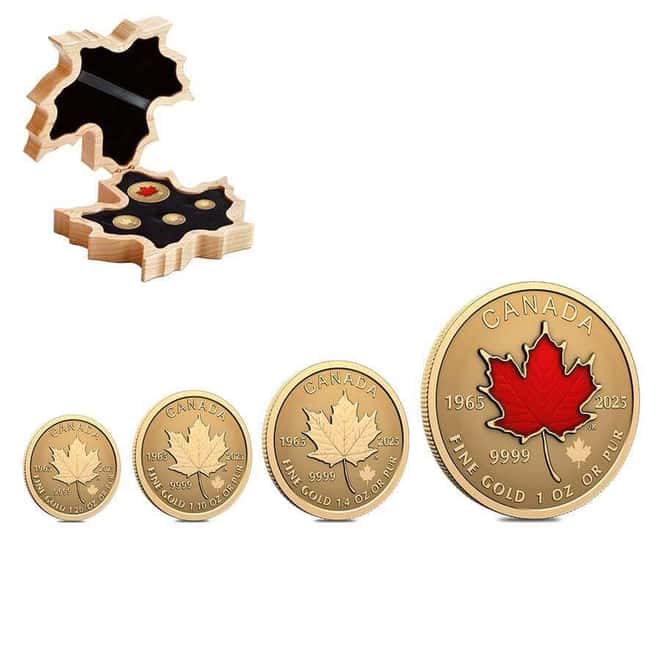 2025 Canada 1.4 oz Gold Maple Canadian Flag 60th Ann 4-Coin Set