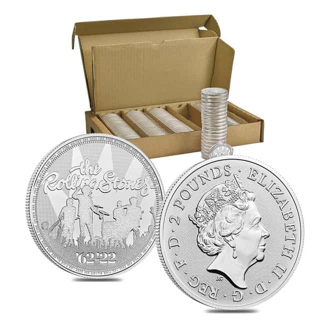 Box of 100 - 2022 Great Britain 1 oz Silver Music Legends The Rolling Stones Coin .999 Fine BU