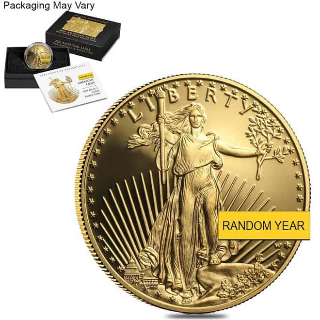 1 oz Proof Gold American Eagle $50 Coin w/Box & COA (Random Year)