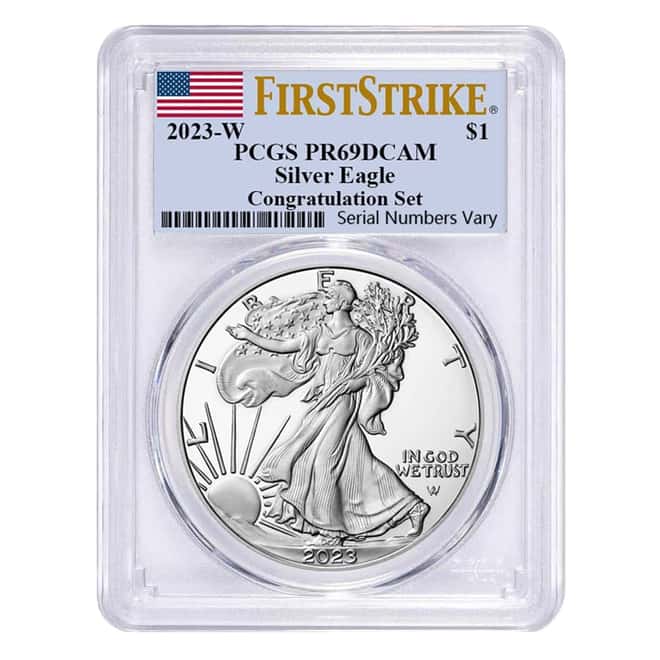 2023-W 1 oz Proof Silver American Eagle Congratulations Set PCGS PF 69 DCAM First Strike