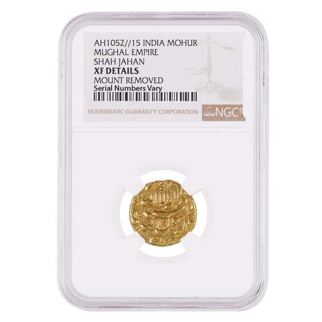 AH 1052//15 India Mughal Empire Shah Jahan Gold Mohur NGC XF Details