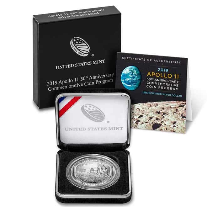 2019 P Apollo 11 50th Anniversary Uncirculated Silver Dollar Comm. (w/Box & COA)