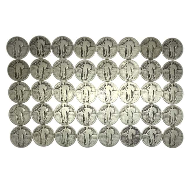 $10 Face Value Standing Liberty Quarters 90% Silver 40-Coin Roll (Circulated w/Dates)