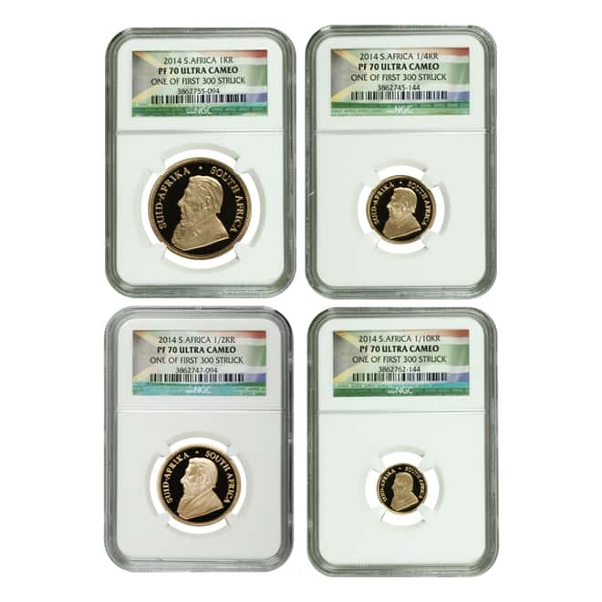2014 1.85 oz Proof Gold South African Krugerrand 4-Coin Set NGC PF 70 UCAM First Struck (w/Box & COA)
