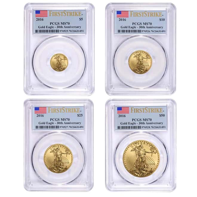2016 1.85 oz Gold American Eagle 4-coin Set PCGS MS 70 First Strike